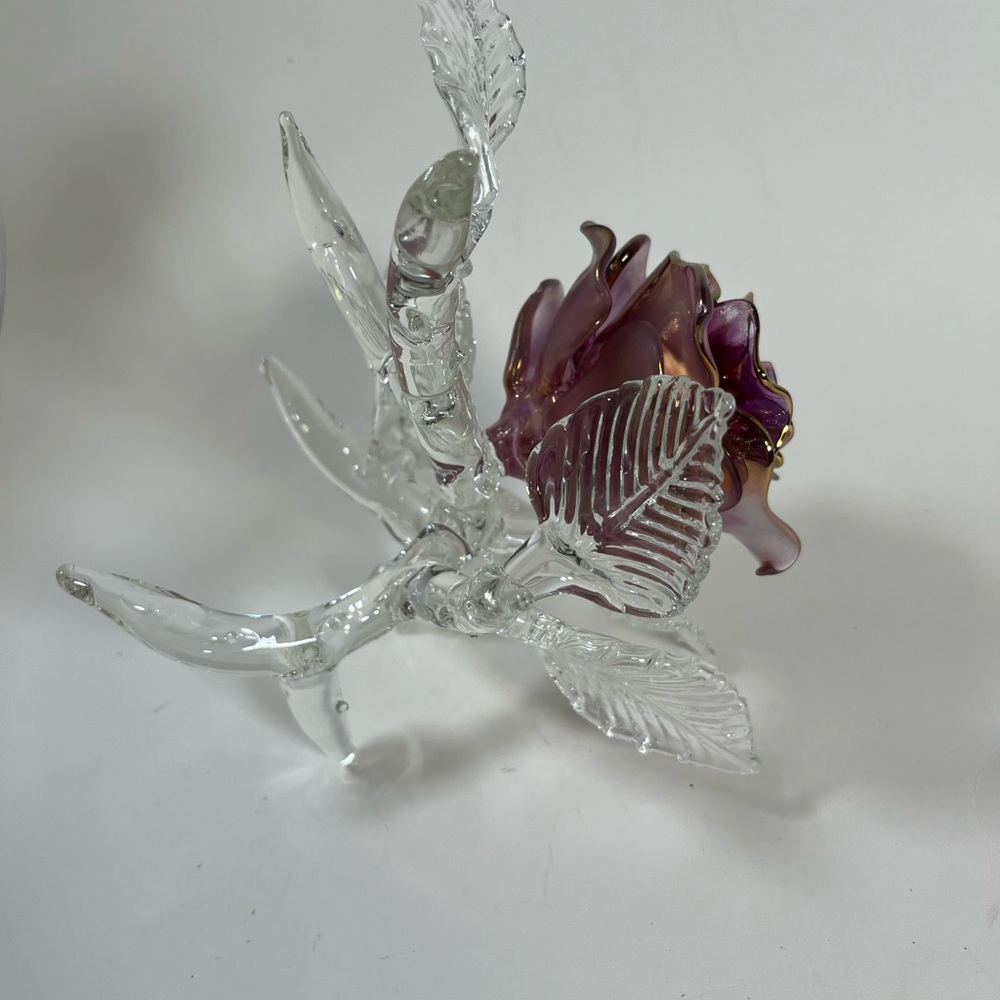 Art Glass Crystal Lavender Flower Purple and Gold, Signed - Picture 11 of 16